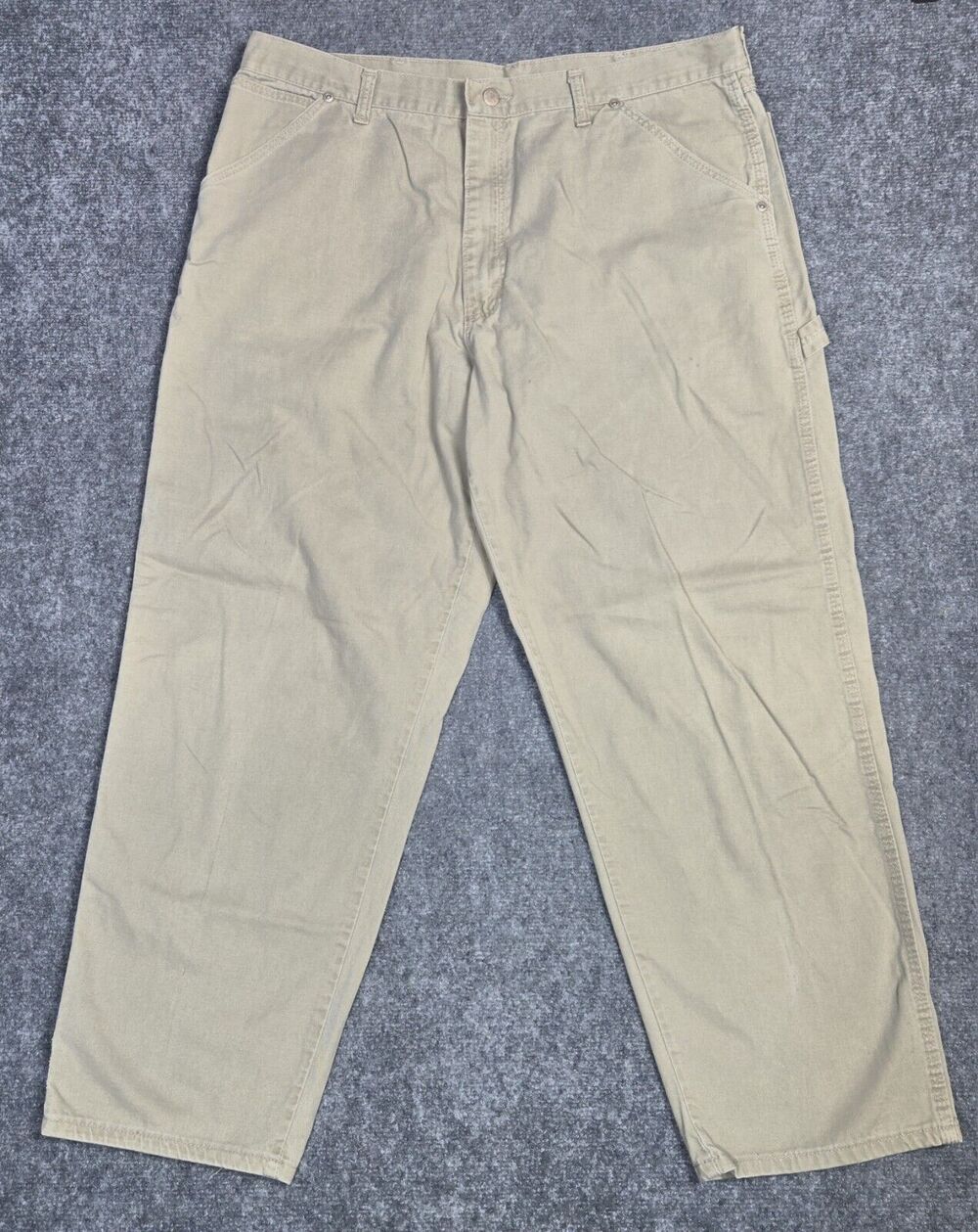 Wrangler Vintage Baggy Mens Jeans Khaki Carpenter Jeans Size 38x30 (38x27)~flaws